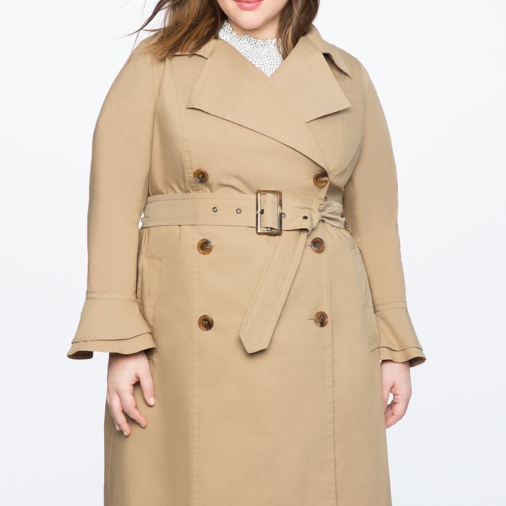 ELOQUII Ruffle sleeve trench coat